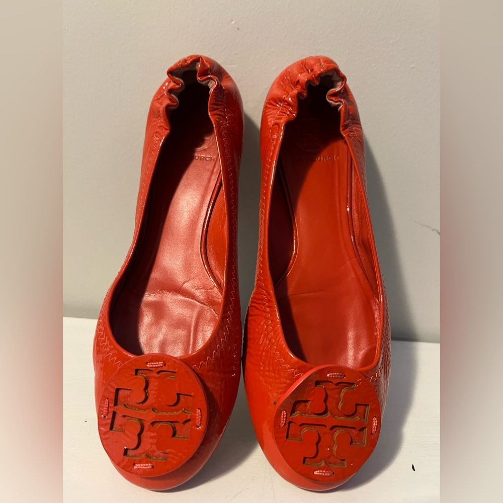 Tory Burch Patent Leather Vibrant Orange Flats